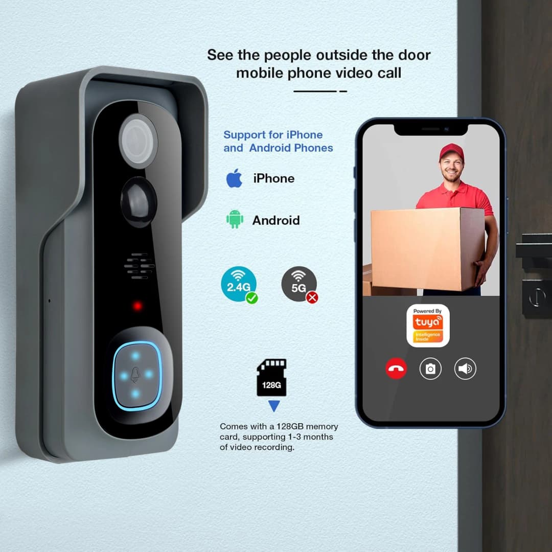 نظام التحكم الذكي في الوصول من Tuya، جرس باب ذكي مع كاميرا وإنتركوم، أمان منزلي مع صوت وفيديو ثنائي الاتجاه عبر واي فاي - 3
