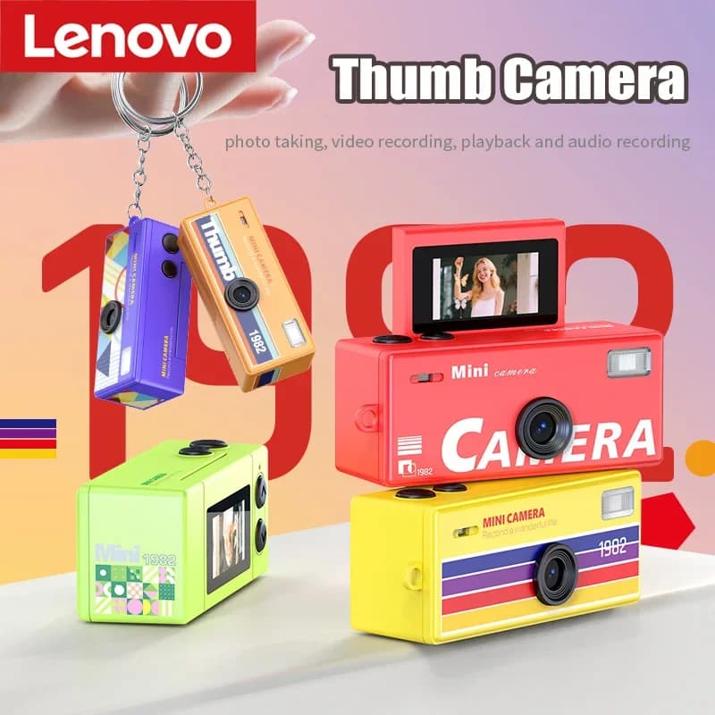 كاميرا Lenovo الكلاسيكية الرقمية لتسجيل الفيديو والصور، بشاشة قابلة للدوران، صغيرة الحجم، بلون DOPAMINE