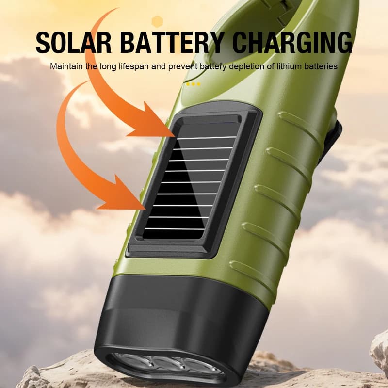 كشاف يدوي يعمل بالطاقة الشمسية ويدوي متعدد الوظائف إمداد طاقة تخييم إضاءة طوارئ LED مولد إضاءة خارجية - 4