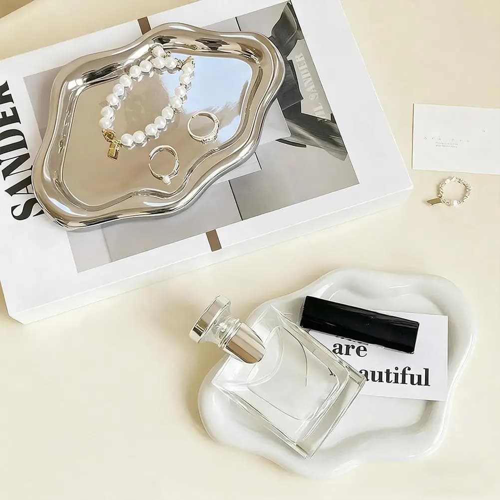 صينية تخزين مجوهرات من السيراميك على شكل سحابة، أنيقة وبسيطة، لعرض الأقراط والزينة المكتبية، هدايا للأصدقاء - 2