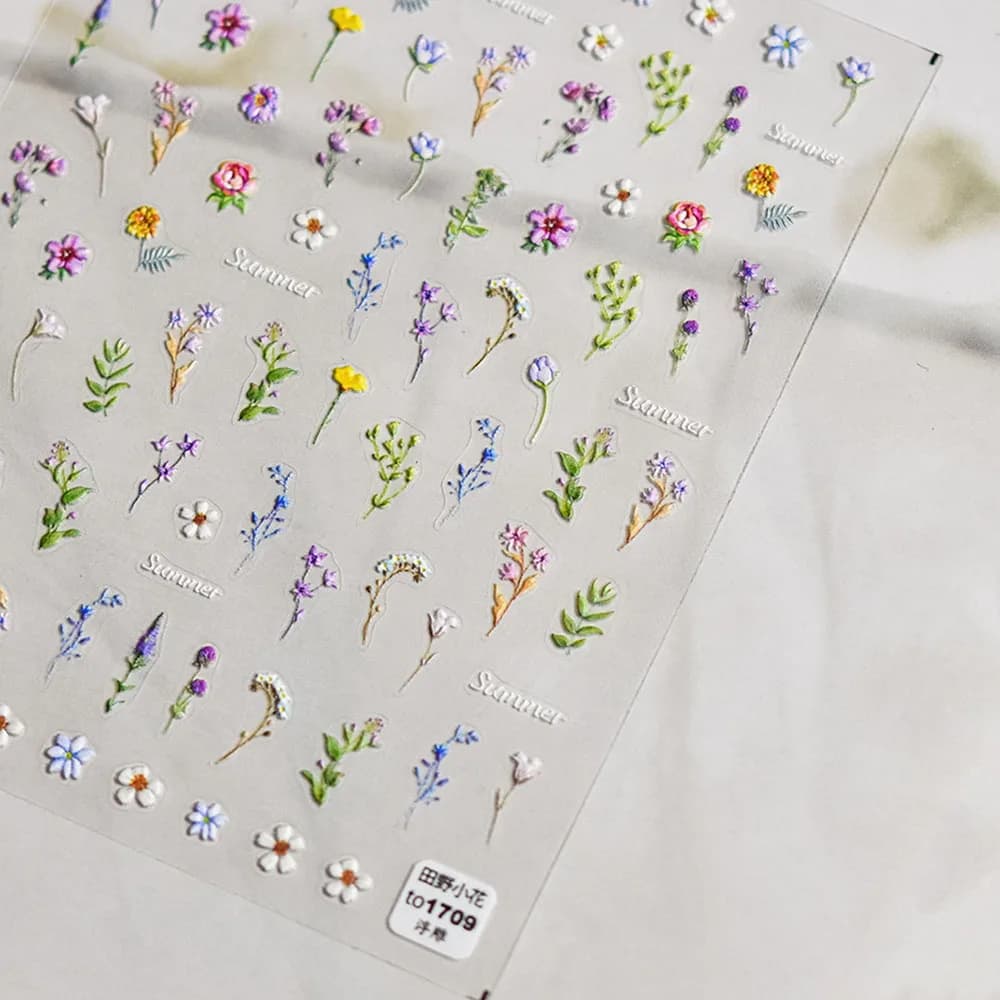 1pc Flower Nail Stickers Summer Floral Leaf Plant 5D Embossed Nail Slider Decals Self-Adhesive Nail Art Supplies Manicure Decor - 5