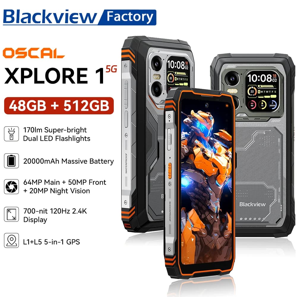 2025 Blackview XPLORE 1 Rugged Phone 6.78'' 2.4K Display Smartphone 5G 6GB+512GB 20000mAh 64MP Android 15 NFC Telephone Portable