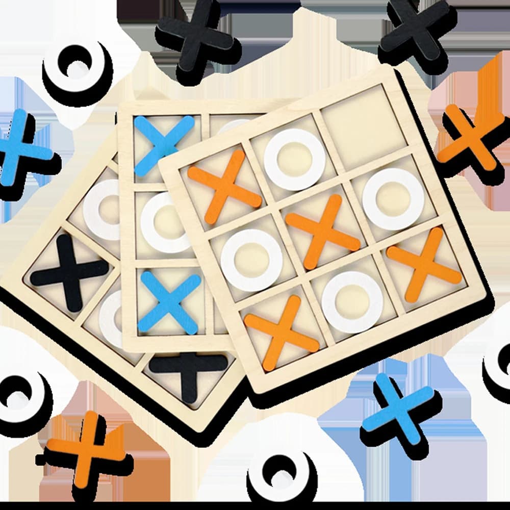 Wooden XO Tic Tac Toe Game Mini Chess Board Interaction Puzzle Training Montessori Educational Toys Gift for Kids Boy Girl - 2