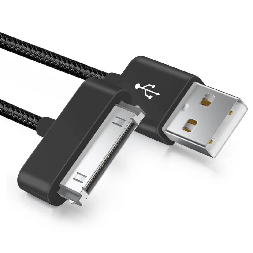 كابل شحن سريع 30 Pin لهاتف آيفون 4 و4s وآيباد 2 و3 وآيبود، سلك مضفر من النايلون مع قابس معدني لنقل البيانات ومزامنة شاحن USB