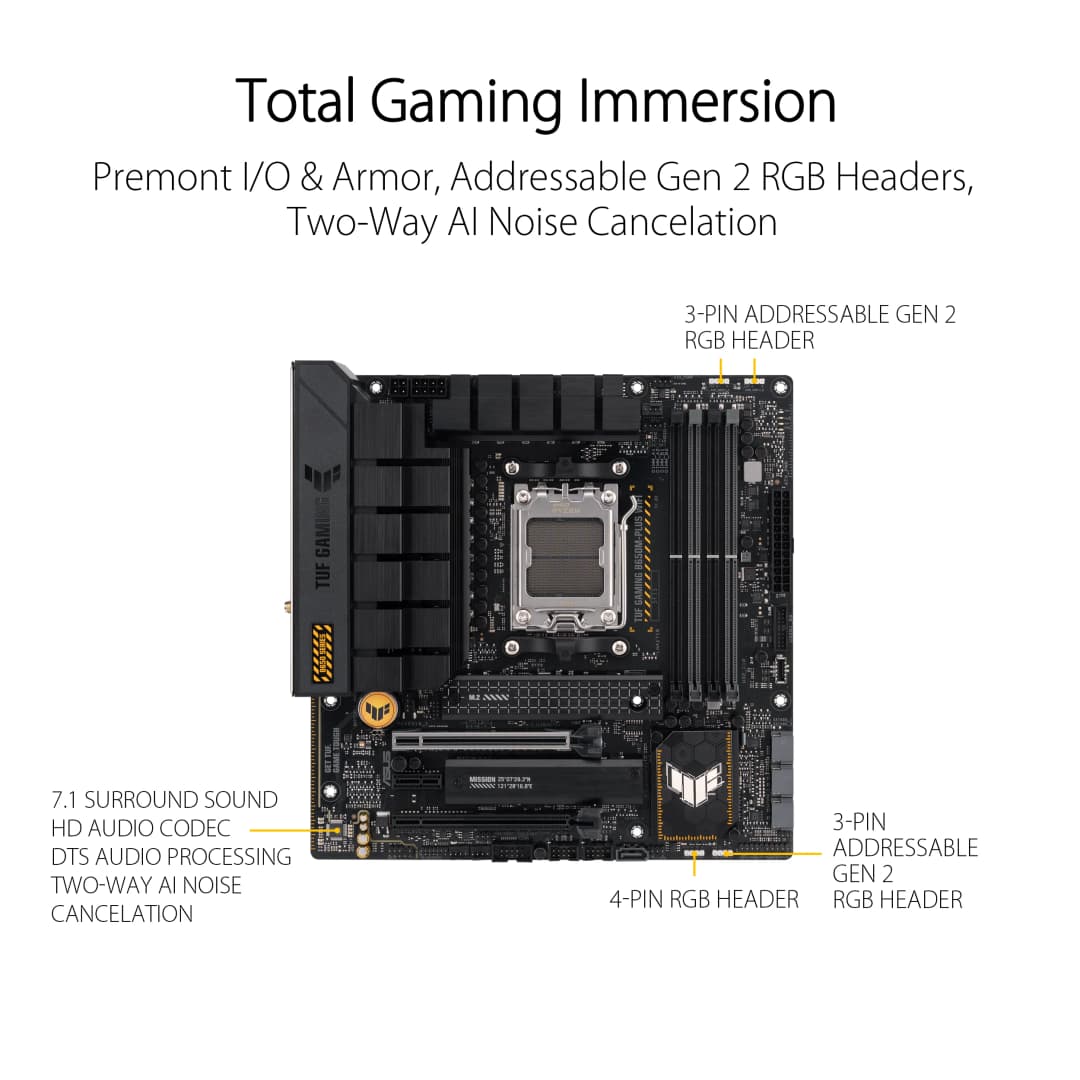 ASUS TUF GAMING B650M PLUS WIFI AMD B650 مقبس جديد AM5 لوحة أم mATX 24.4×24.4 سم DDR5 PCI-E 4.0 128 جيجابايت - 3
