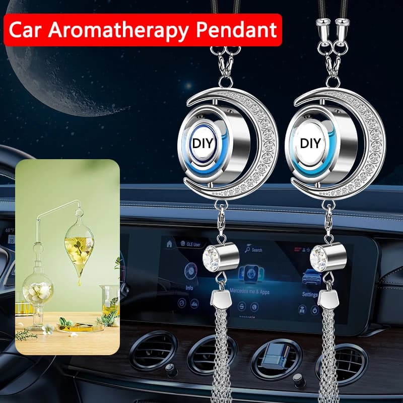 معطر هواء للسيارة على شكل قلادة قمر، معلق على مرآة الرؤية الخلفية، زجاجة فارغة مع ديكور داخلي - 2
