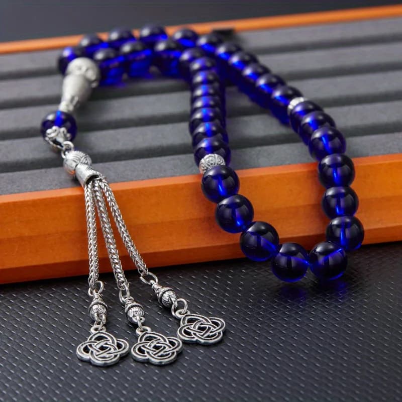 مجوهرات أنيقة زرقاء للنساء، قلادة خرز معقود، مسبحة صلاة إسلامية، خيط يدوي مع شرابة، مجوهرات إسلامية للشرق الأوسط - 2