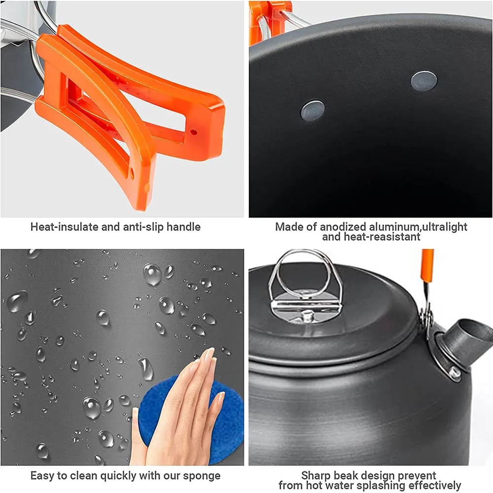 1PCS Camping Cookware Kit Outdoor Cooking Set Aluminum Pot Equipment Travel Tableware Kitchen for Hiking Picnic BBQ - 3
