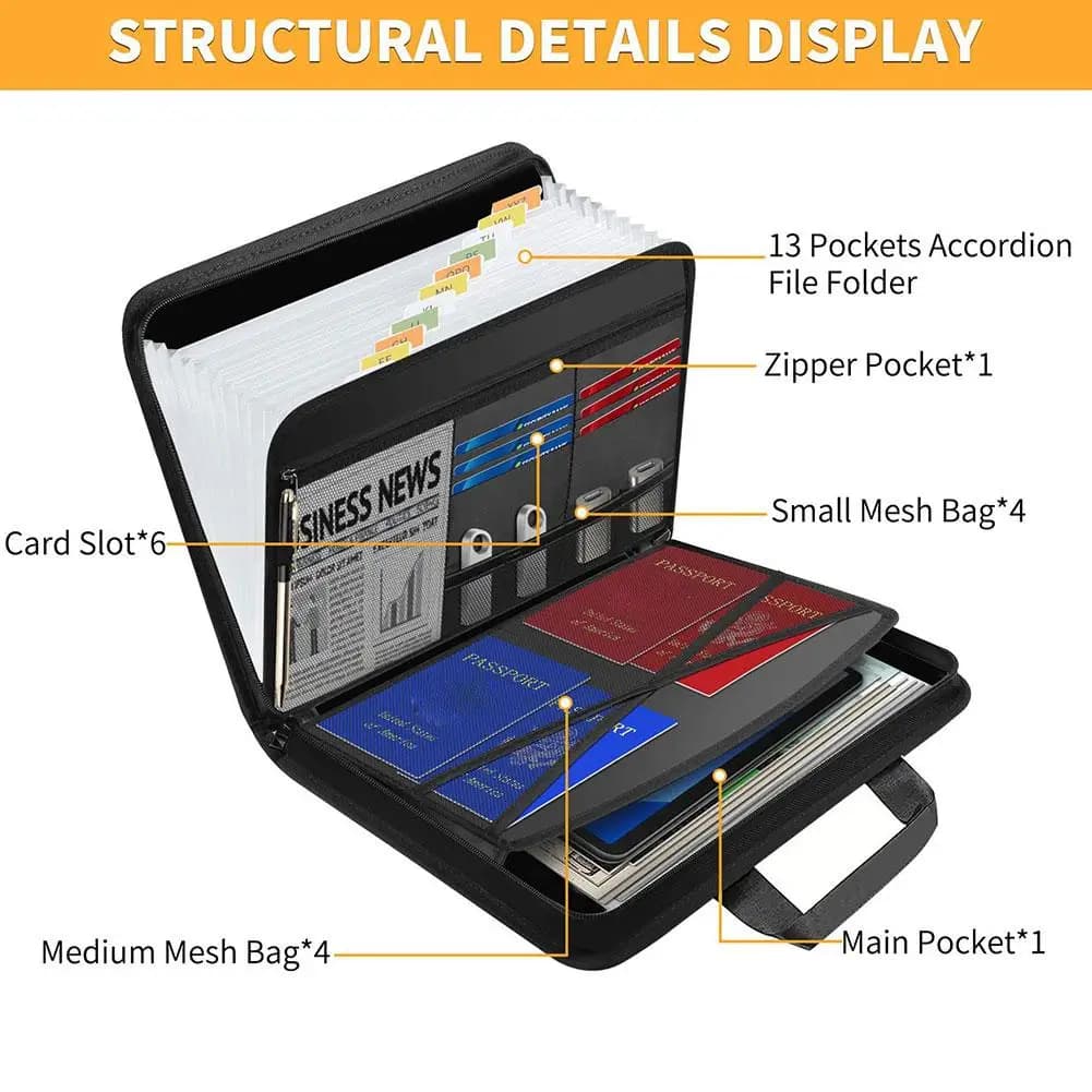 A4 Zipper File Bag Waterproof Fireproof Document Bag Foldable Accordion File Pouch Large Capacity Document Storage Bag - 5