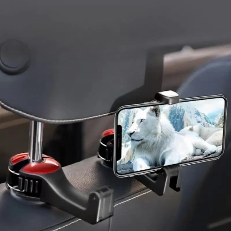 Multi-functional 2 In 1 Car Hook Hidden Multifunctional Rear Headrest Hook Car Rear Phone Holder Lock Type Mobile Phone Holder - 2