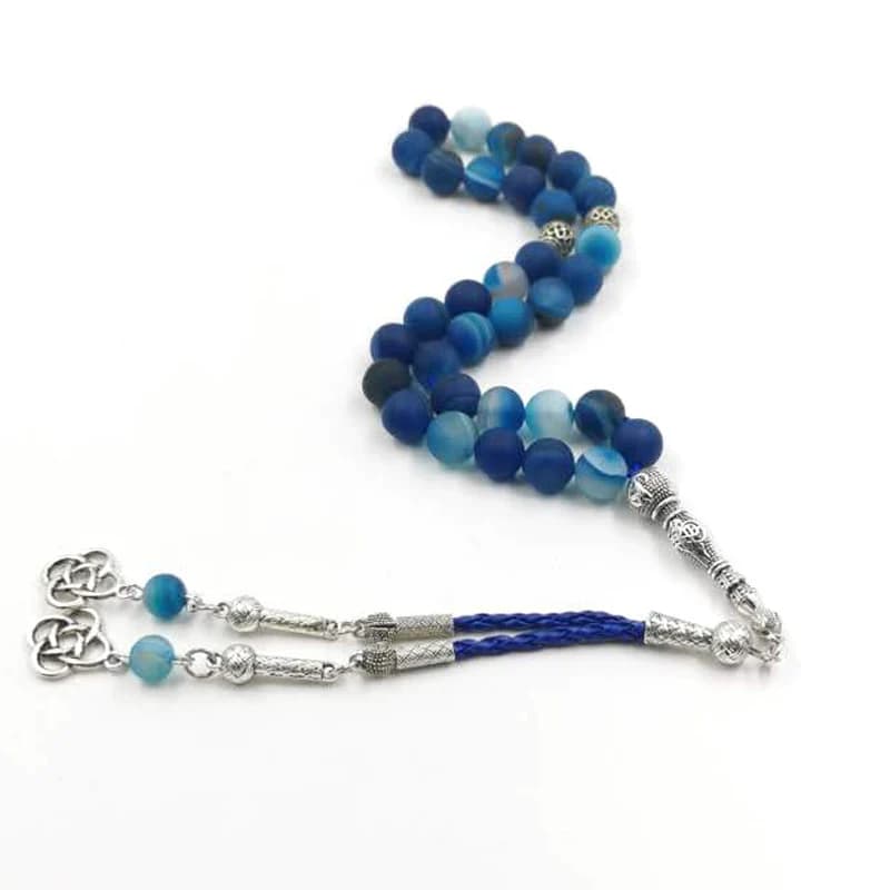 Tasbih men Natural Matte Blue agates stone prayer beads muslim Misbaha gift 33beads Professional islamic rosary bead - 6