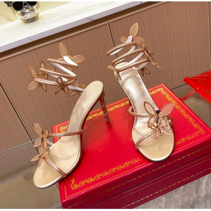 Luxury Crystal Embellished Butterfly Detail Women Sandals Sexy Coiled Strap High heels Gladiator Sandals Summer Party prom Shoes - 2