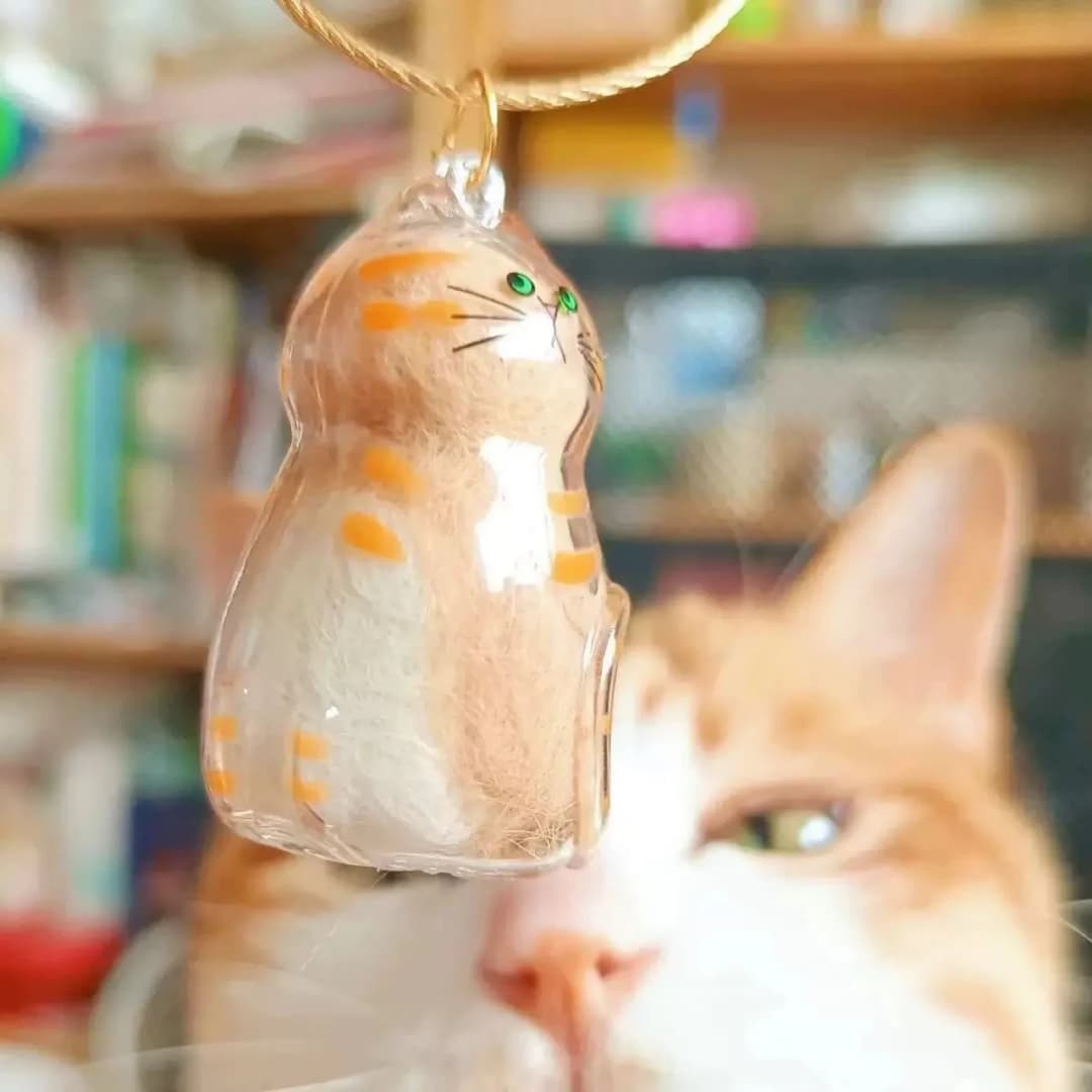 Ginger Cat Keychain Pendant Backpack Siamese Calico Hair Storage Box Hanging Pet Grooming Souvenir Travel Accessory - 6