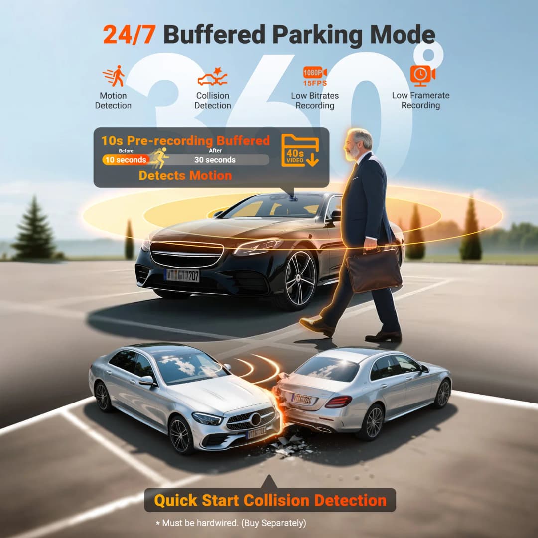 Vantrue N5S DashCam 4 قنوات WiFi 360 درجة STARVIS 2 IR للرؤية الليلية 2.7K + 1080P * 2 + 1440P LTE يدعم وضع وقوف السيارات على مدار 24 ساعة - 6