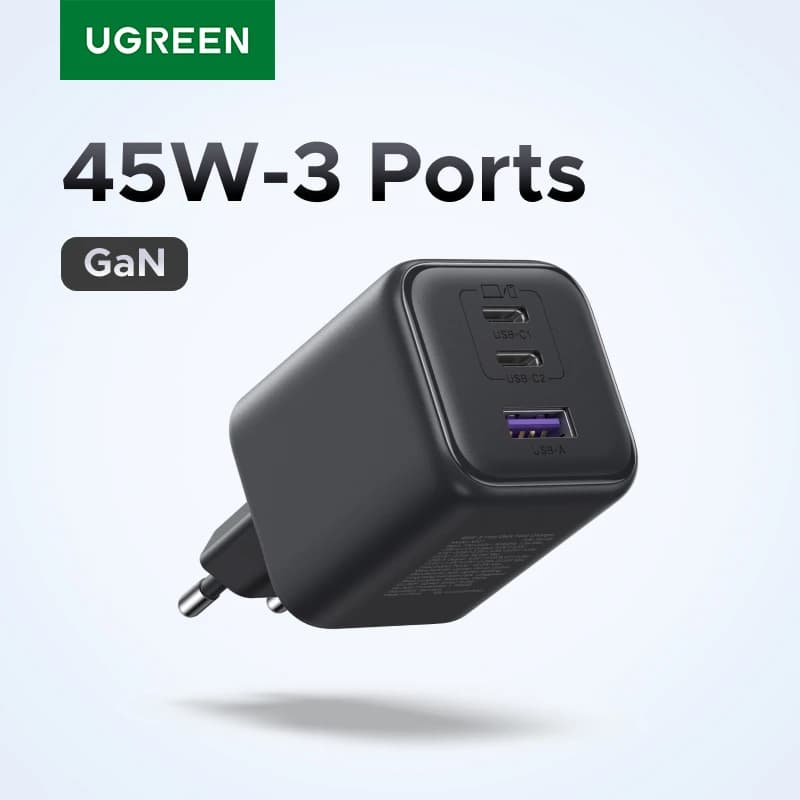 شاحن UGREEN 45 واط GaN PD3.0 PPS QC3.0 لهواتف Samsung S25 S24 Ultra iPhone 17 16 15 Pro Max iPad Xiaomi Tablet USB C شاحن سريع