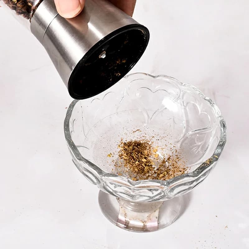 Premium Stainless Steel Pepper Grinder, Durable Glass Body, Adjustable Coarseness Handheld Spice Mill - 3