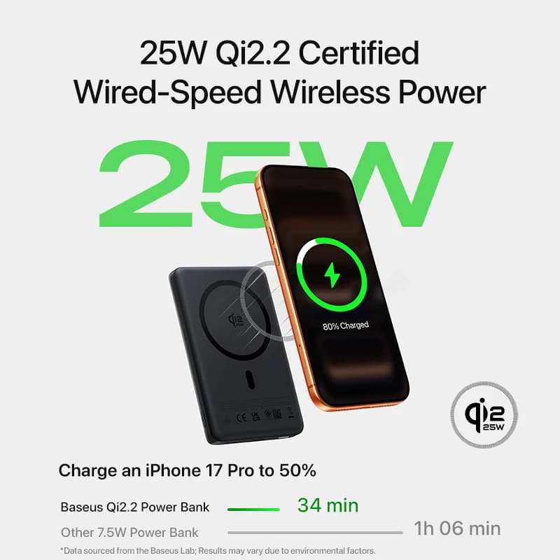 Baseus Qi2.2 25W Power Bank 10000mAh Magnetic Wireless Charging PD 45W USB-C Power Bank For iPhone 17 16 Pro Max Samsung S25 - 3