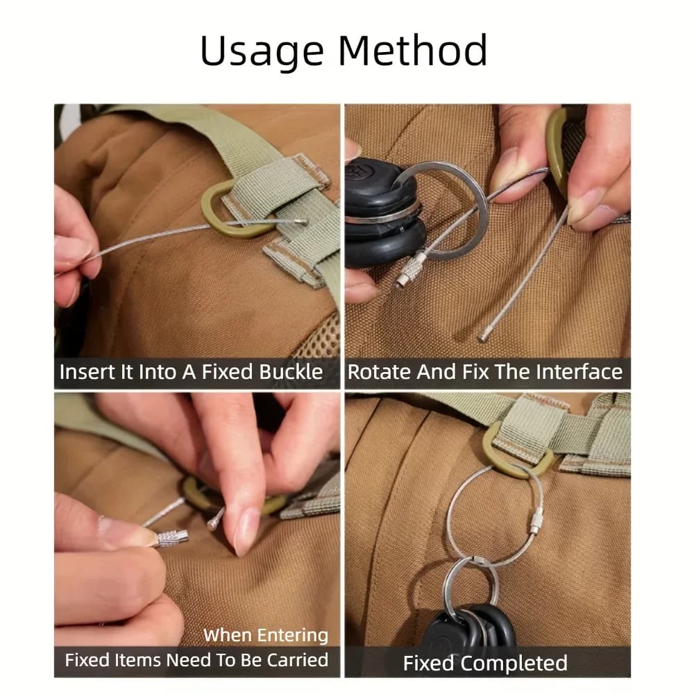 10 قطع سلسلة مفاتيح أدوات تخييم خارجية، حلقة مفاتيح من حبل سلك الفولاذ المقاوم للصدأ - 2