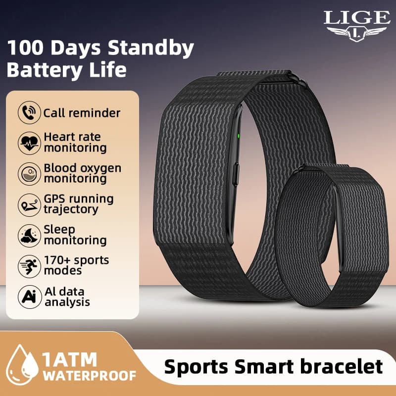 أساور ذكية LIGE بدون شاشة، مراقبة معدل ضربات القلب، النوم، تقرير صحي AI، سوار ذكي، إشعارات المكالمات الواردة