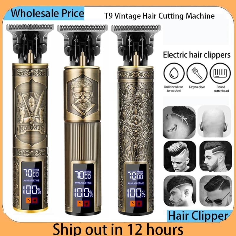 T9 Vintage Hair Clipper Portable Hair Cutting Machine USB Fast Charging Shaver Barber Cordless Hair Trimmer For Men's Barbe