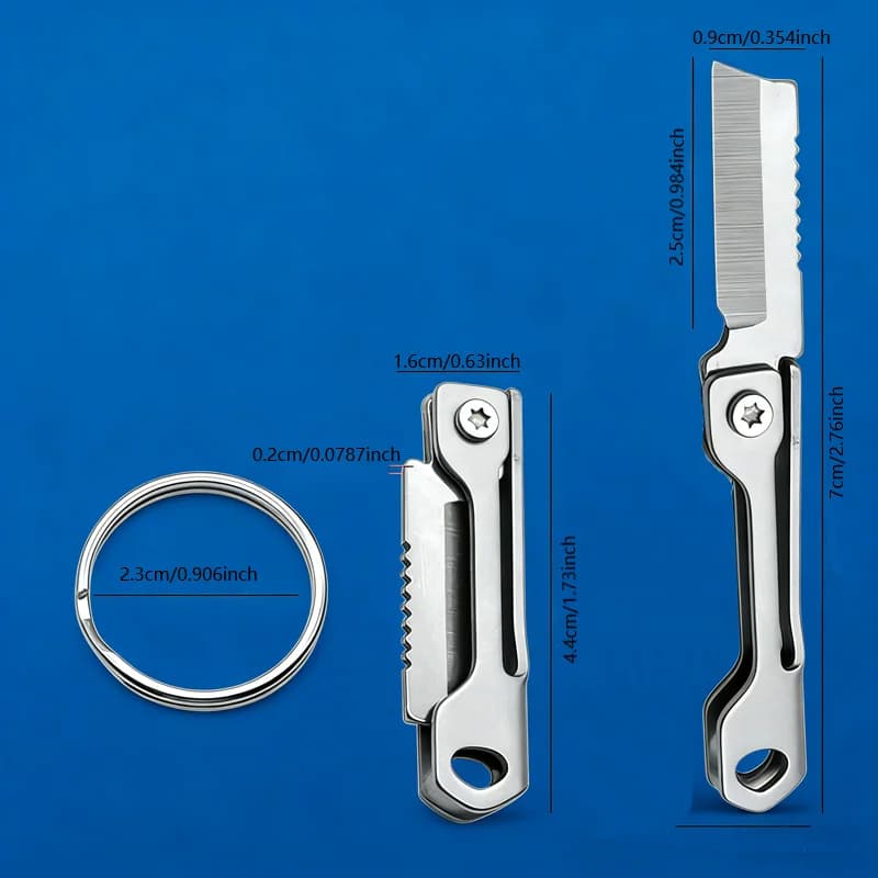 1Pc Outdoor Camping Supplies Stainless Steel Mini Folding Knife Square Head Multi-function Pocket Knife Keychain Pendant - 2