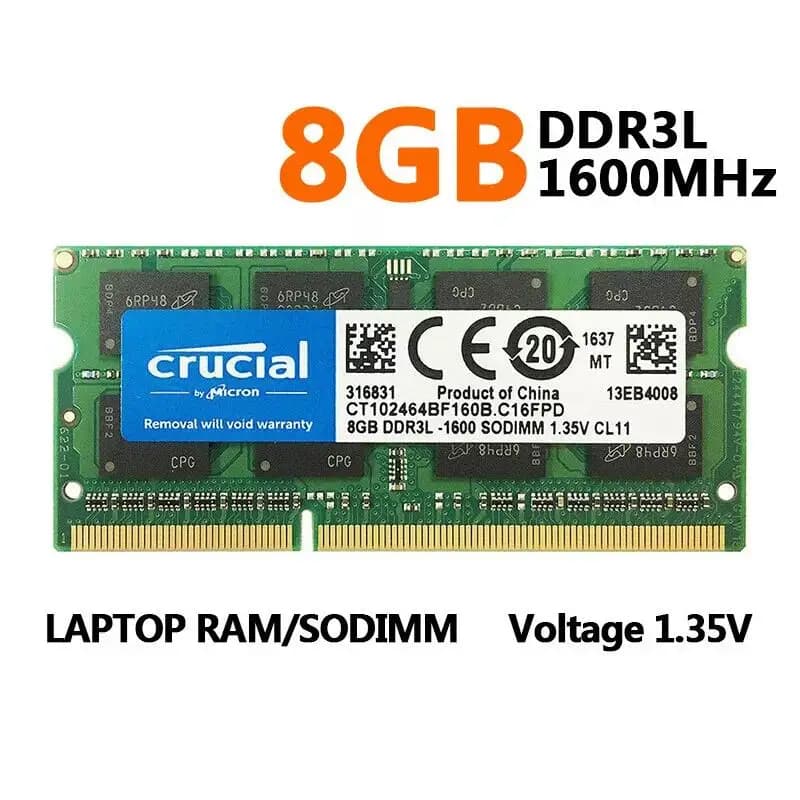 1/2pc Crucial 8GB Laptop RAM 16GB Kit (8GBx2) DDR3/DDR3L 1866 MT/s (PC3-14900) Unbuffered SODIMM 204-Pin Memory-CT51264BF186B - 2