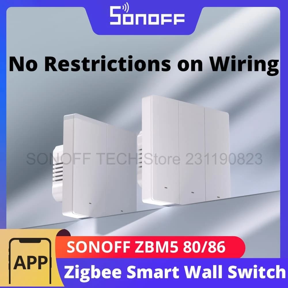 مفتاح حائط ذكي SONOFF ZBM5 زيجبي، نوع UK/EU، وضع فصل المرحل، مناسب للأسلاك بدون سلك محايد ومع سلك محايد، 1/2/3 عصابة