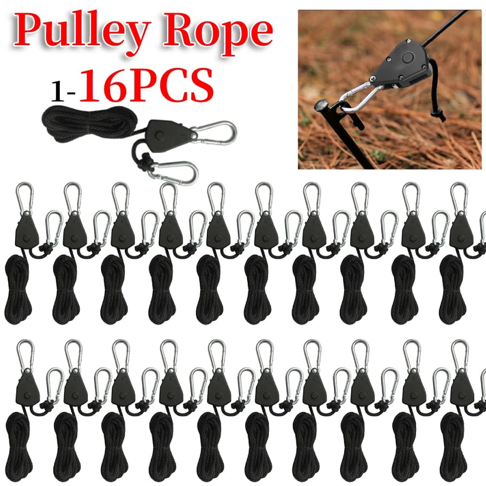 1-16pcs 2m Camping Tent Rope Tensioners Lanyard Hanging Awning Tensioners Ratchet Hanger Pulley Lifting Pulley Hook