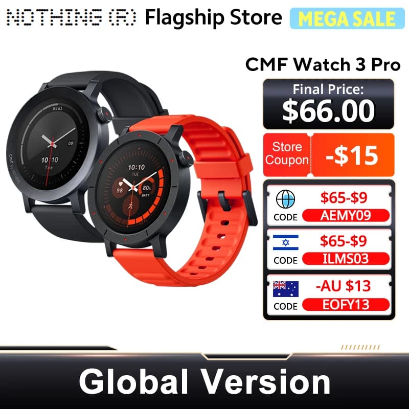 ساعة Nothing CMF Watch 3 Pro إصدار عالمي بشاشة AMOLED 1.43 بوصة مع ميزة الاتصال عبر البلوتوث ومراقبة الأكسجين في الدم