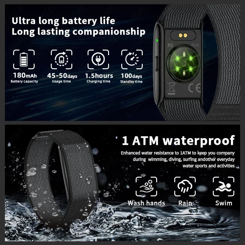 LIGE New GPS Trajectory AI Health Bracelet Heart Rate Blood Pressure SpO2 Monitor Call Reminder Smart Watch Sport Fitness Band - 5
