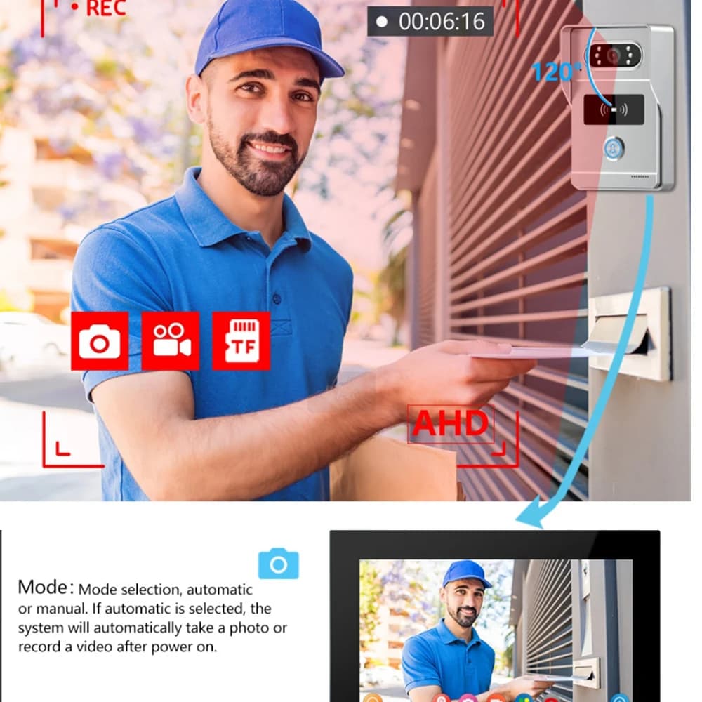 4 Wire Digital Video Intercom System 7 Inch Wireless WIFI Monitor 1080P Doorphone Camera Video Doorbell Card Tuya App Unlock - 6