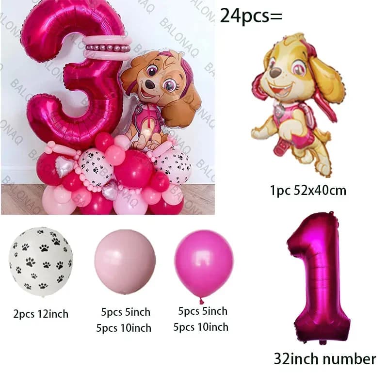 24pcs Cartoon Paw Patrol Ryder Chase Marshall Skye Aluminum Foil Balloon Children's Birthday Decoration Party Supplies Toy Gift - 2