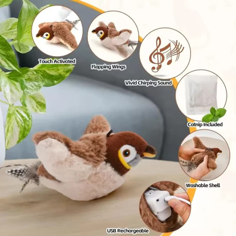 New Simulated Bird Cat Toy Interactive Toys Dog Rechargeable Chirping Flapping Bird(no Flying) Touch Activated Plush Toy Pet - 4