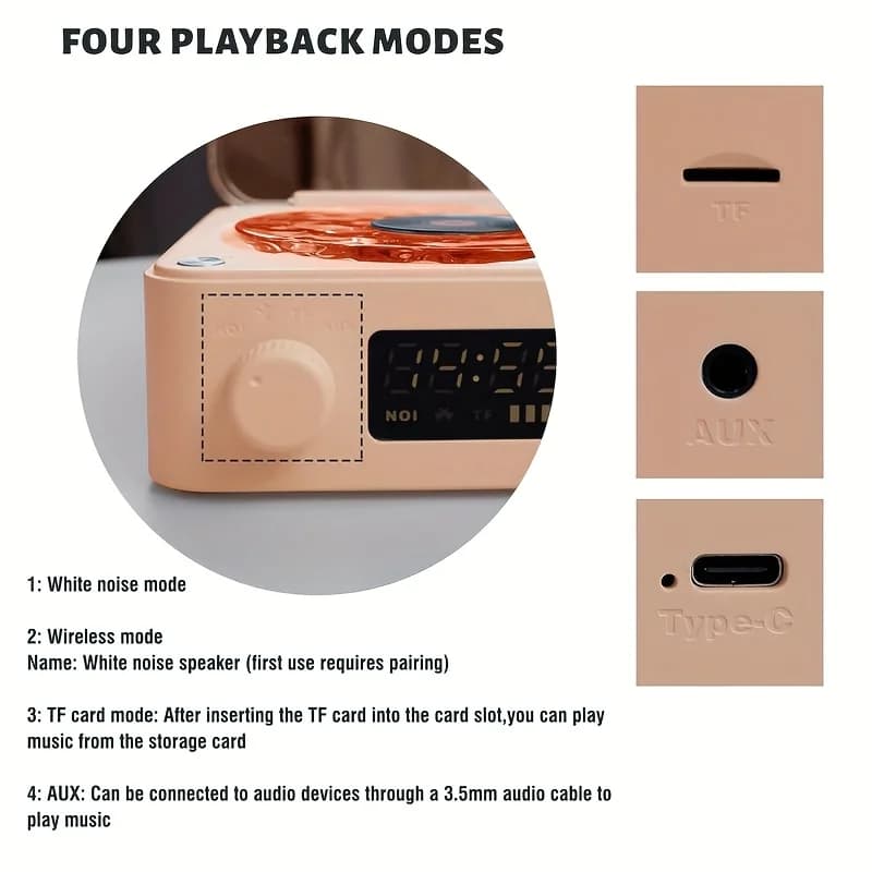 Retro Turntable Speaker With White Noise Wireless Bluetooth Vinyl Record Player Stereo Sound RGB Projection Lamp Effect - 5