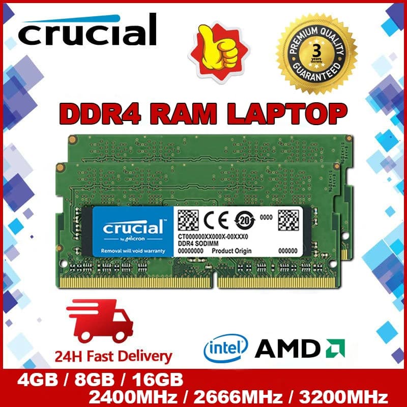 DDR4 Memory Crucial Laptop DDR4 RAM 4GB 8GB 16GB 32GB SODIMM 2400Mhz 2666Mhz 3200Mhz DDR4 SODIMM