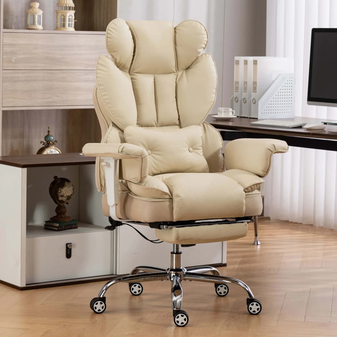 كرسي مكتب كبير من AnneFish مع مسند للقدمين ودعم أسفل الظهر كرسي ألعاب قابل للتعديل الارتفاع بعجلات دوارة - 4