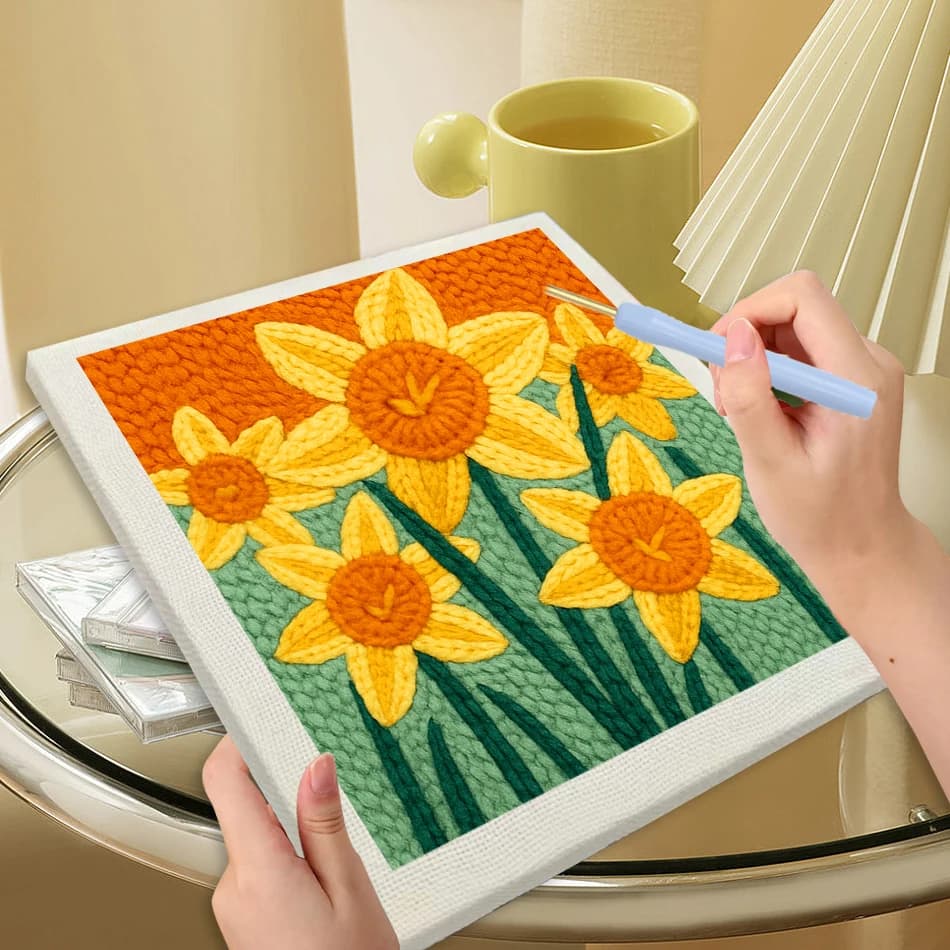 مجموعة بدء التطريز بالإبرة 25x25 سم مع نمط قطة للمبتدئين والبالغين كهدية ديكور يدوي - 2