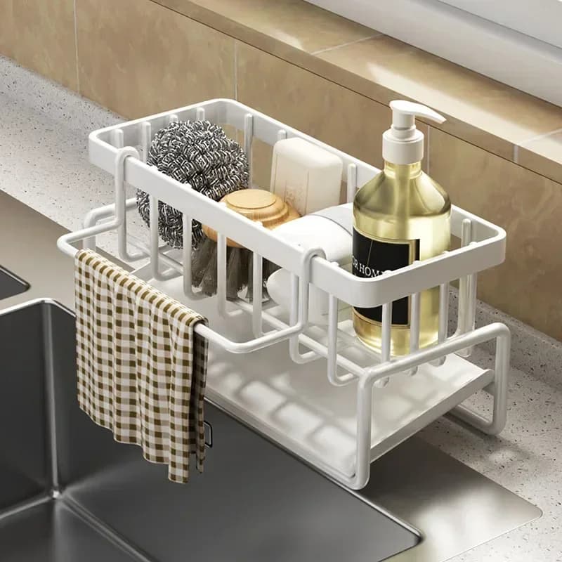 Kitchen Shelf Rag Storage Drainage Shelf No-Punch Storage Rack Home Spice Rack Sink Tap Sink Drainage Rack Kitchen Accessories - 2