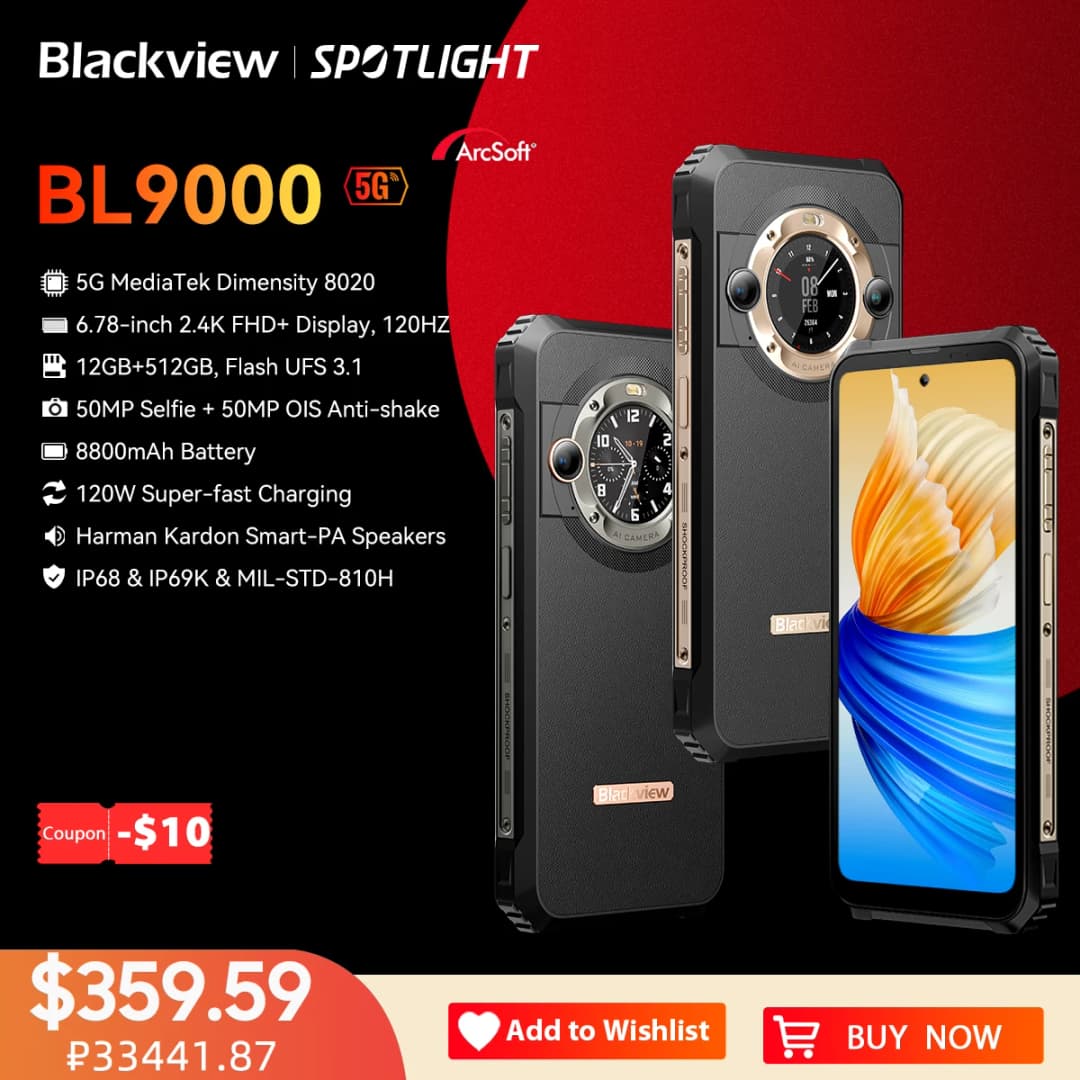 Blackview BL9000 5G Rugged Smartphone 6.78" 2.4K FHD+ Display (12+12)GB 512GB Mobile Phone 8800mAh With 120W