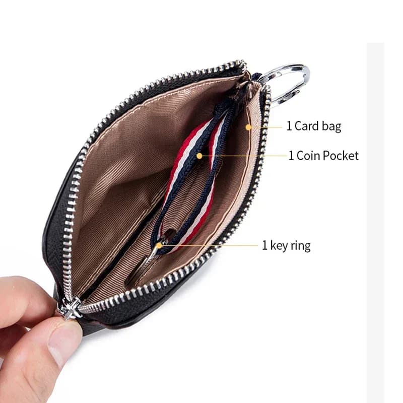Genuine Leather Coin Purse Mini Ultra-thin Small Zipper Cute Wallet Soft Cowhide Leather Driver's License Key Bag Card Holder - 5