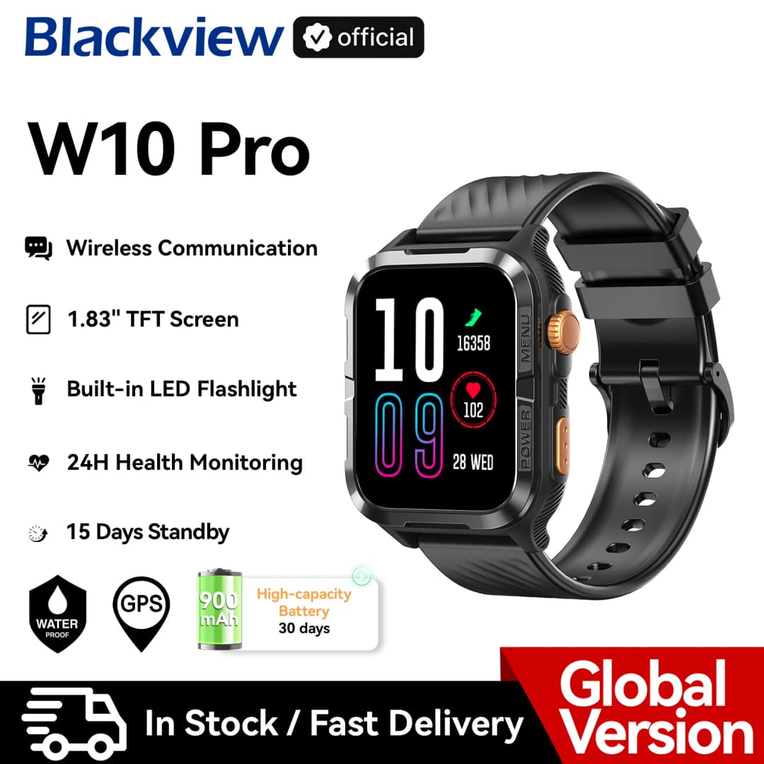 ساعة بلاك فيو W10 برو الذكية مع نظام تحديد المواقع GPS، شاشة TFT 1.83 بوصة، بطارية 600 مللي أمبير تدوم 11 يومًا في وضع الاستعداد، بلوتوث/مقاومة للماء، مع إضاءة LED للبالغين