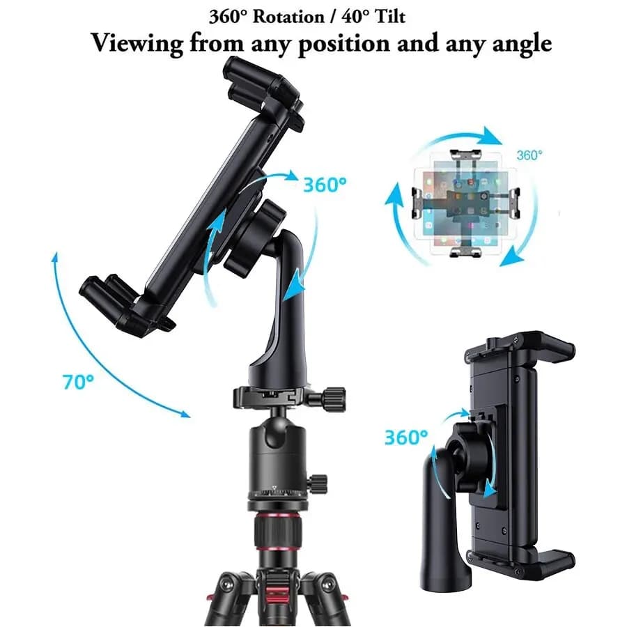 Tripod Monopod Universa Holder Mount,Stand Compatible with 7" - 15" Tablets IPad,4"-7"Folding Screen/Straight Panel Phone - 6