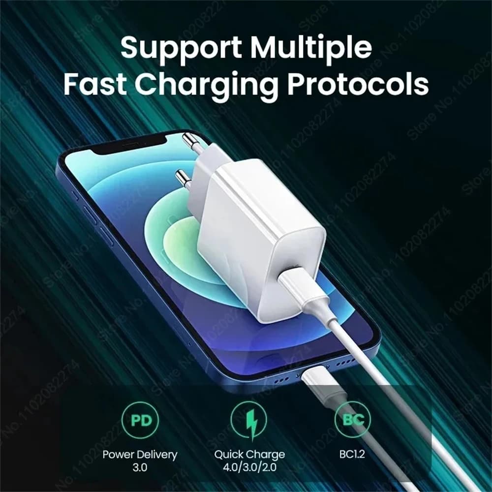 شاحن سريع USB نوع C لهواتف Apple، iPhone 16، 15، 14، 13، 12، 11 Pro Max، XR، XS Plus، كابل شحن PD 40W - 2