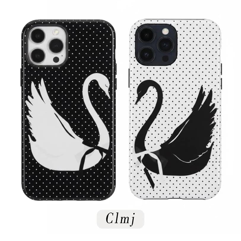 غطاء خلفي فاخر من Clmj لهاتف iPhone 17 16e 16 15 14 13 12 11 X XS XR XSMAX 7 8 Air Pro Max Plus، بتصميم بجعة لطيفة ومزدوج الطبقات