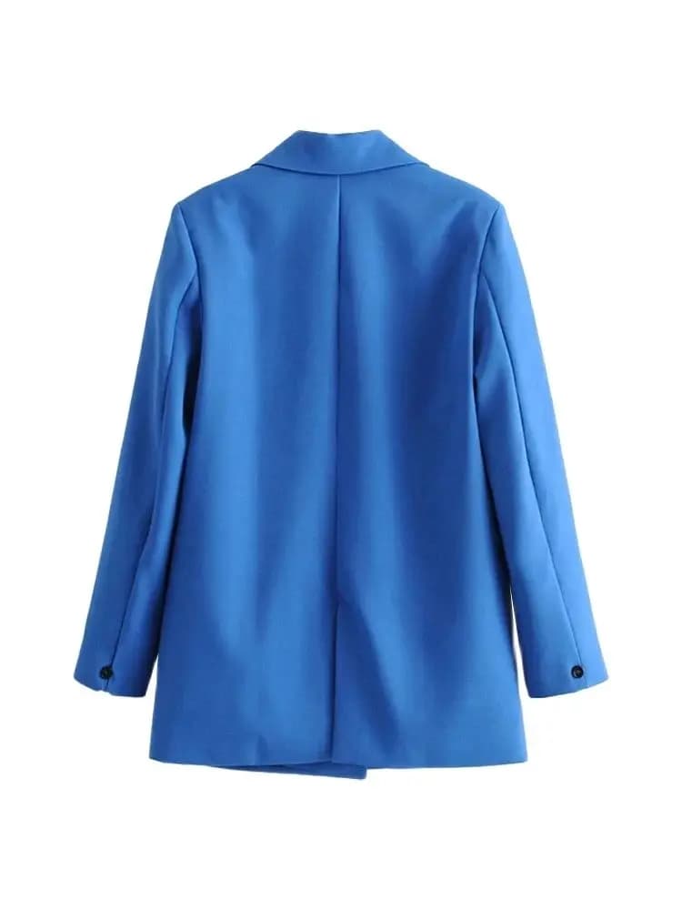 Women Chic Office Lady Double Breasted Blazer Vintage Coat Fashion Notched Collar Long Sleeve Ladies Outerwear Stylish Tops - 2
