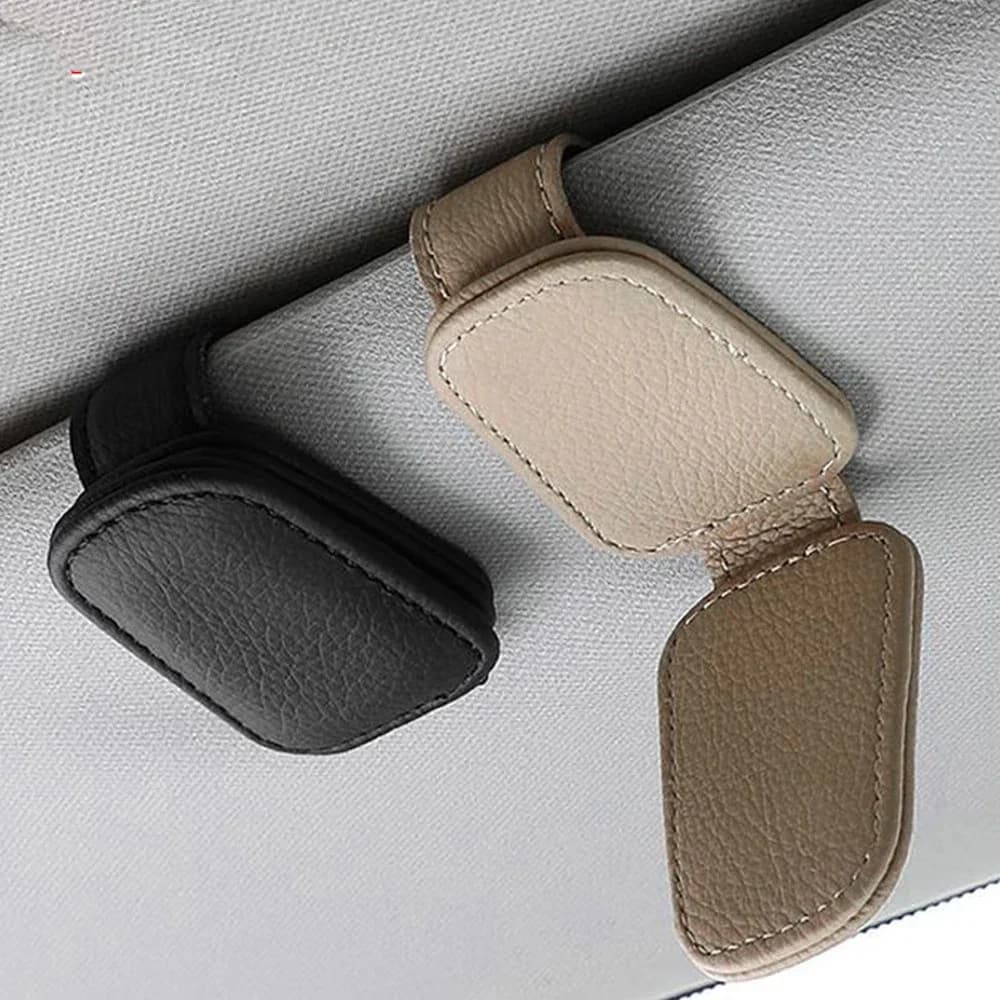 Car Sunglasses Holder Sun Visor Sunglasses Clip Cowhide Glasses Case Mount Auto Styling Ticket Card Clip Interior Accessories - 3