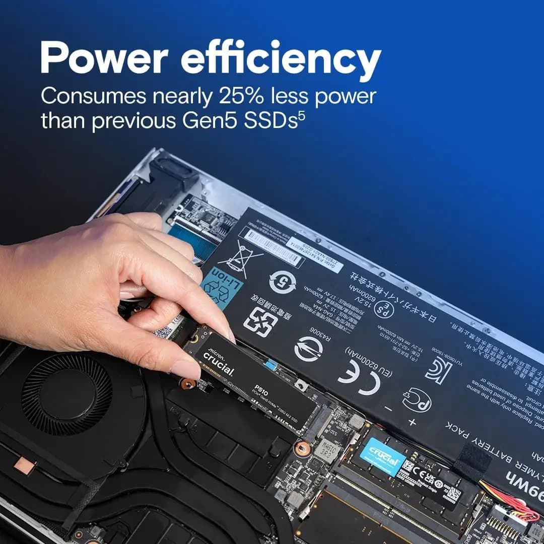 قرص صلب داخلي Crucial P510 SSD بسعة 1 تيرا بايت و2 تيرا بايت Gen5 NVMe، PCIe 5.0 M.2 2280، متوافق مع أجهزة الكمبيوتر المحمولة والمكتبية - 5