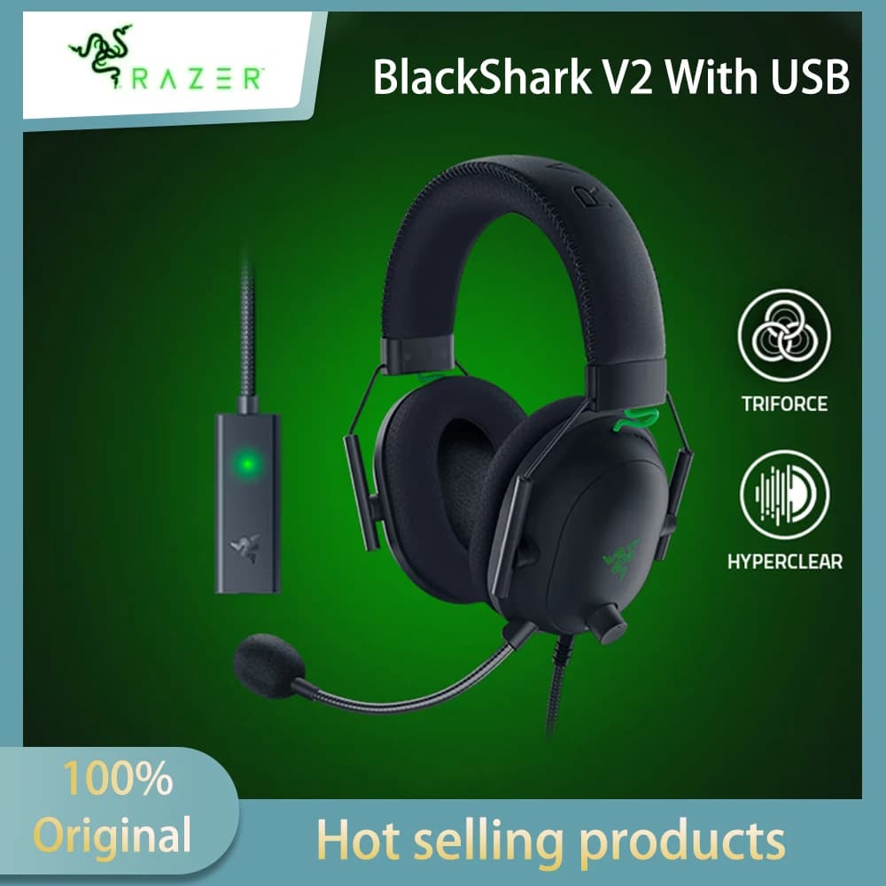 سماعات رأس للألعاب مزودة ببطاقة صوت USB من Razer BlackShark V2 مع ميكروفون سلكي مثبت على الرأس وتقليل الضوضاء السلبي وضبط EQ