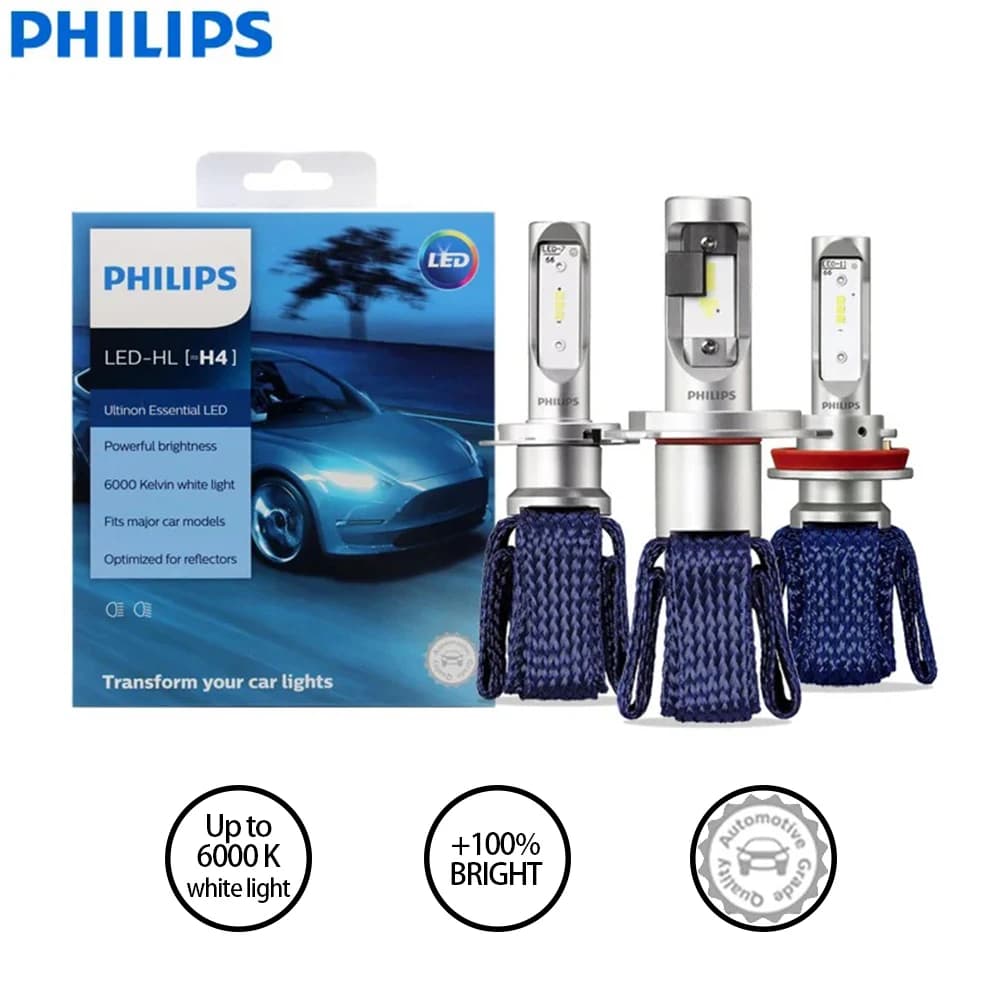 Philips Ultinon Essential LED Light H4 H7 HB3 HB4 H8 H11 H16 6000K White Lamp LED HIR2 9012 9005 9006 Auto Headlight,1Pair