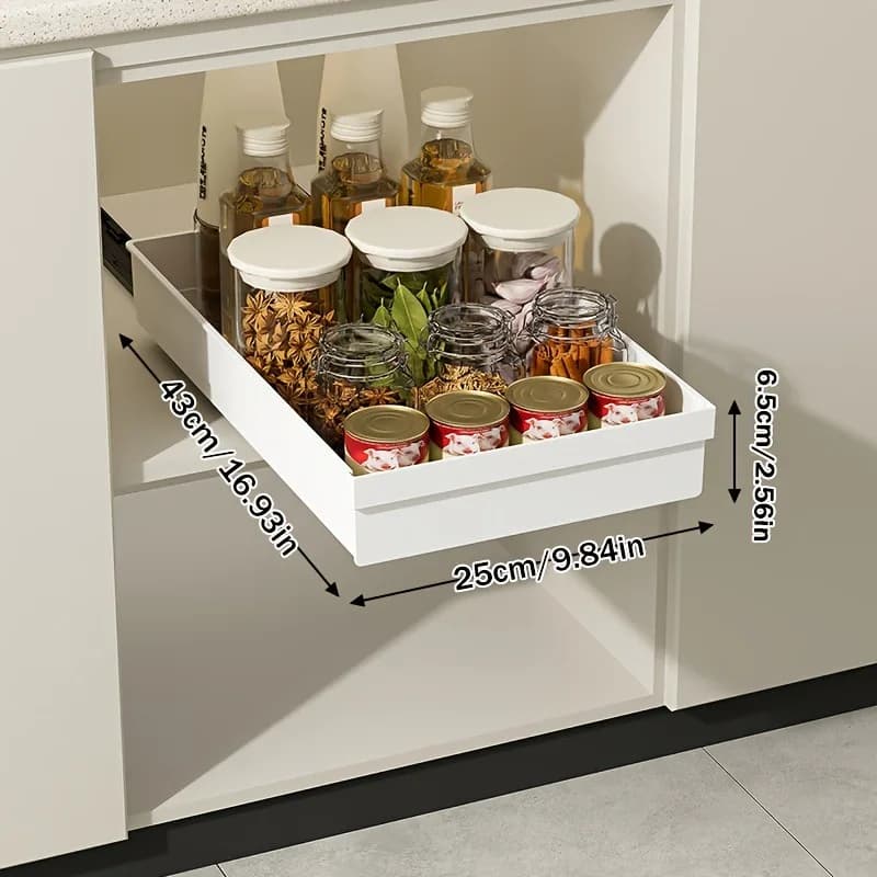 No-Drill Magic Tray Heavy-duty slide-out organizer for cabinets/sinks. Easy install, huge space saver! Perfect for tiny homes - 4